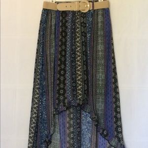Flowy, Blue, Patterned Hi-Lo Skirt